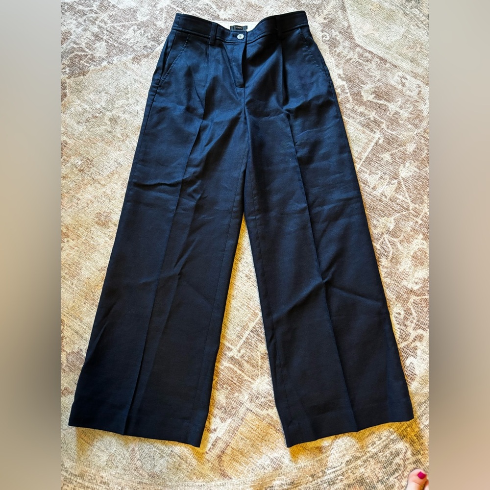 J. Crew Women’s Wide-leg Essential pant in city crepe, Navy Wide-Leg Dress Pants